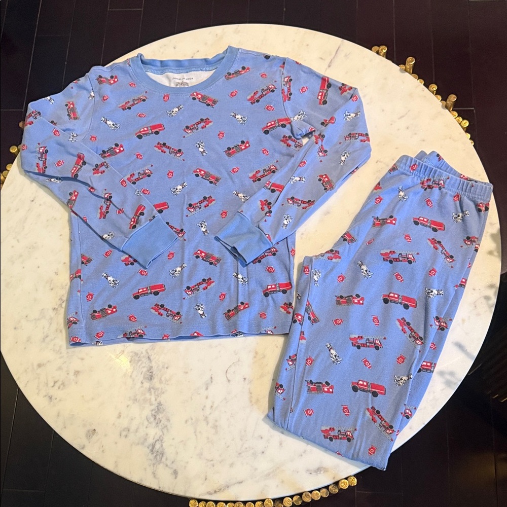Janie and Jack Blue Fire Truck Pajama Set